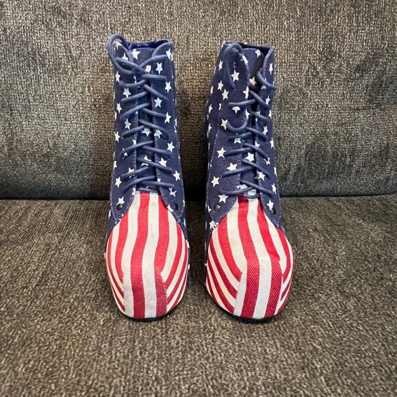 Gojane Platform Boots Women Sz 9 Red White Blue Stripes Stars USA Flag Patriotic - Picture 2 of 9